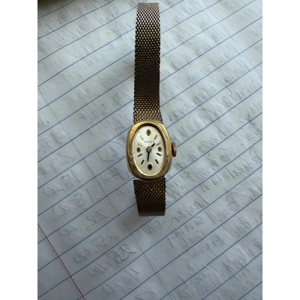 Timex Watch Women Gold Tone Mesh Band Analog Vintage Oval Face‎ Dial